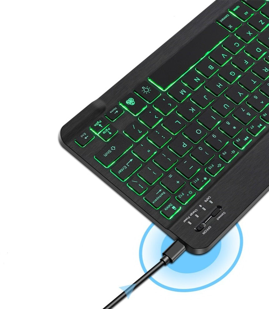 Teclado e mouse Bluetooth sem fio RGB.